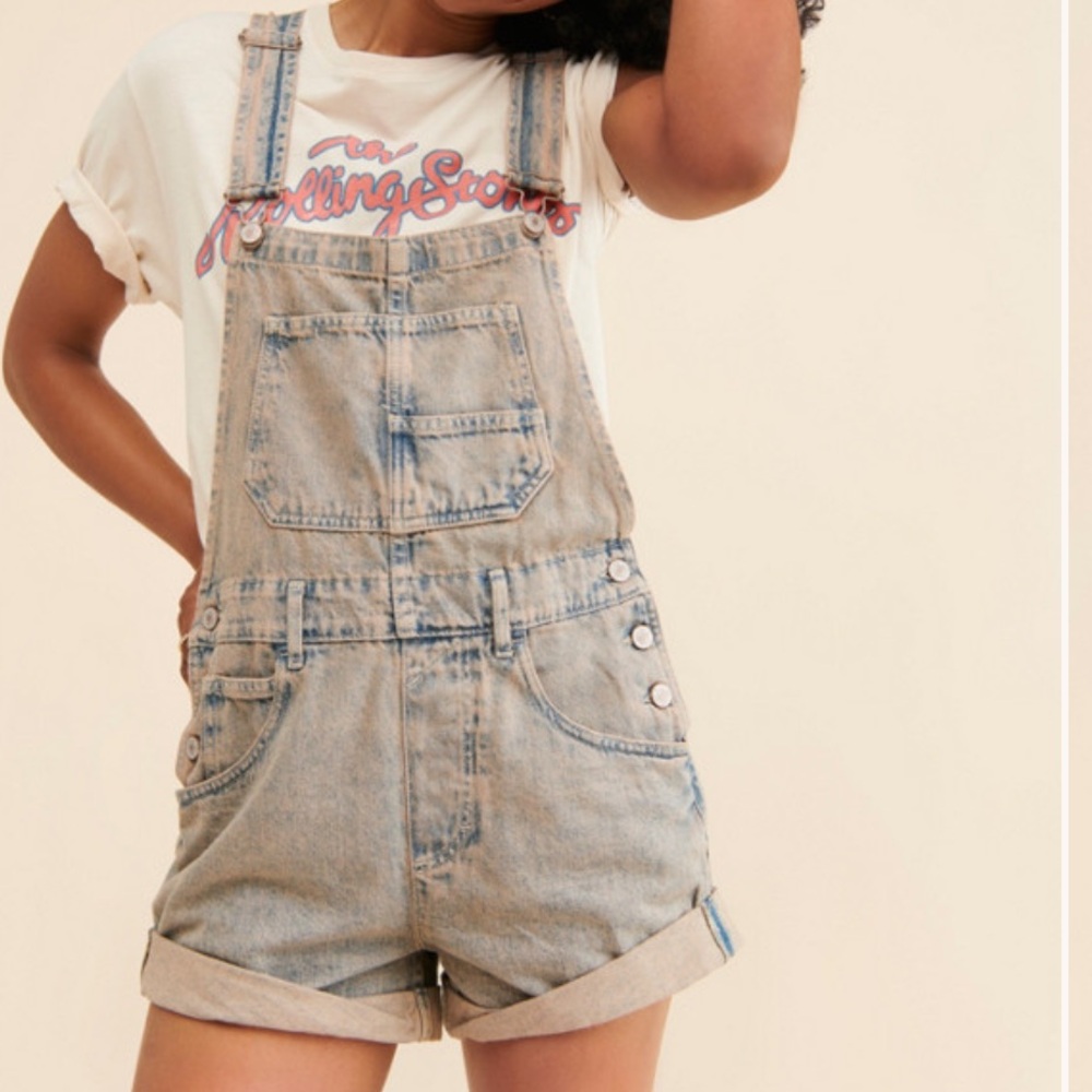 Free People Vintage Wash Denim Overalls